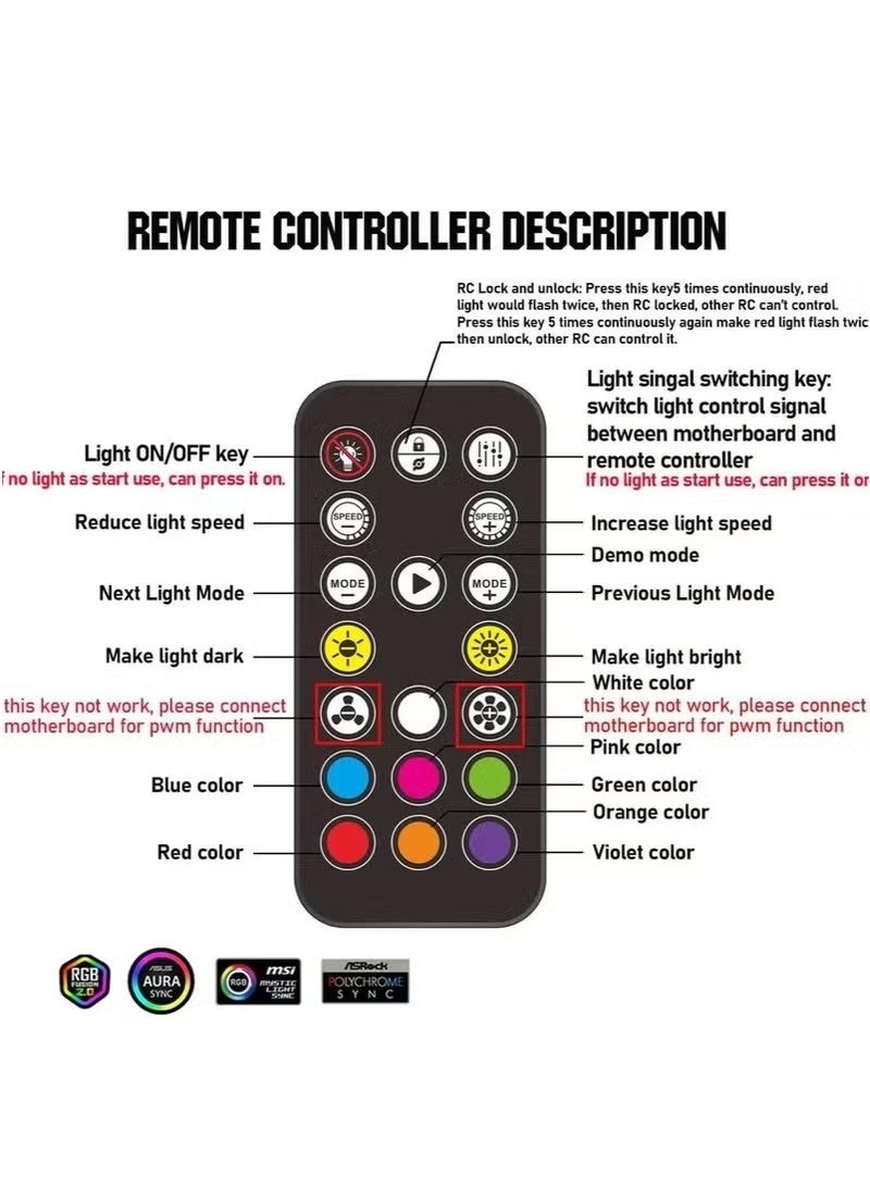 X-level ARGB Fan HUB Controller with Remote Control, PWM Hub Support 9 Groups of Fans for Addressable 5V 3Pin ARGB & 12V 4Pin PWM, 2-in-1 RGB Case Fan with Hidden Magnetic Base and SATA Power (9 Groups) - Image 2